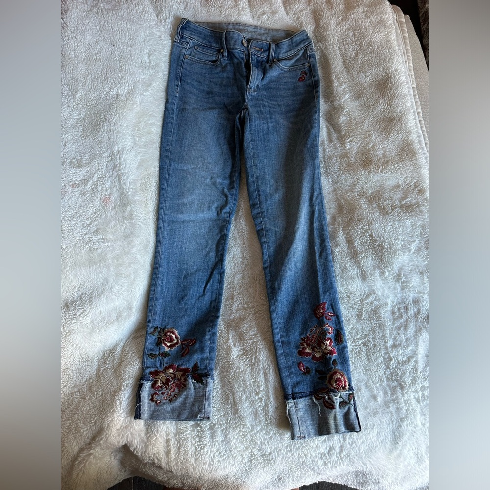 WHBM embroidered flower jeans